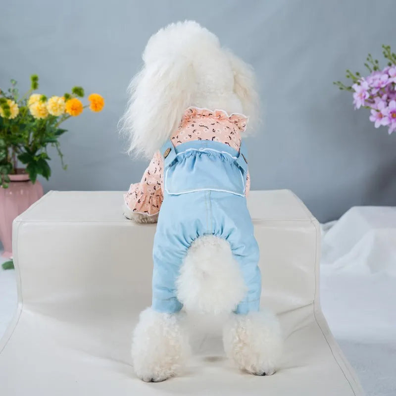 Pet Dogs Clothes Thin Denim Strap Dog Rompers Princess Pet Four-legged Clothes Jumpsuit for Dog Sweet Puppy Kitten Costumes Coat