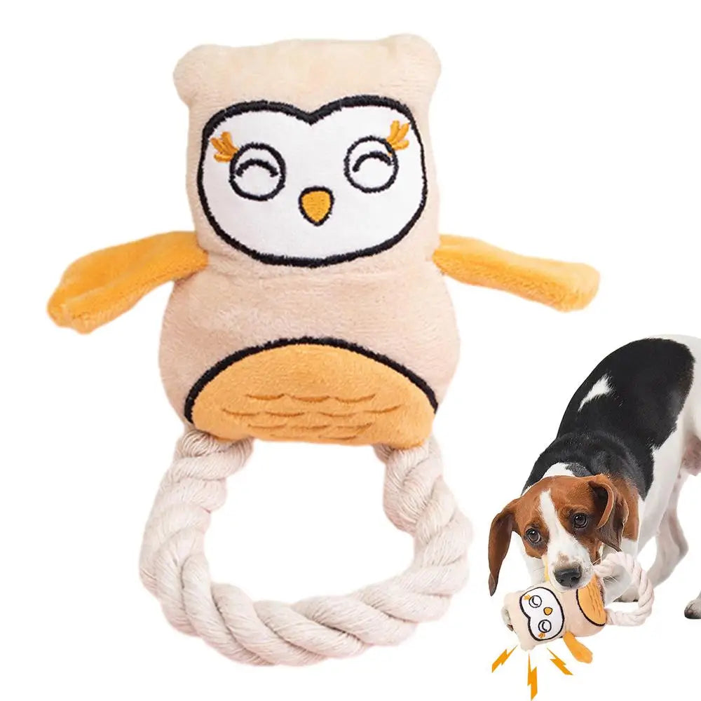 Dog Squeak Toys Owl Design Stuffed Dog Toys Durable Rope Plush Chew Fetch Brain Stimulating Toy Squeaky Pet Interactive Toy