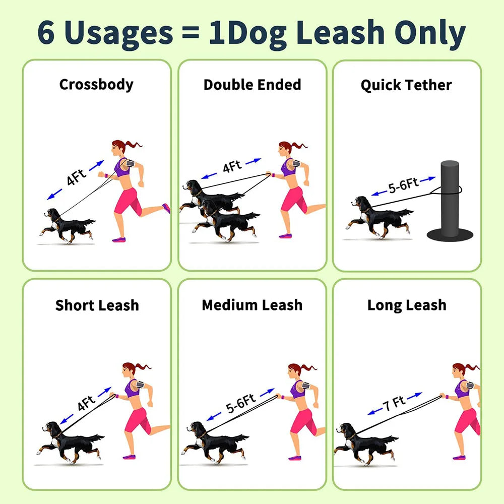 Multi-functional Dog Leash Strong and Soft Real Leather Dog Leash Adjustable Hands Free Crossbody Double Dog Leash for All Dogs