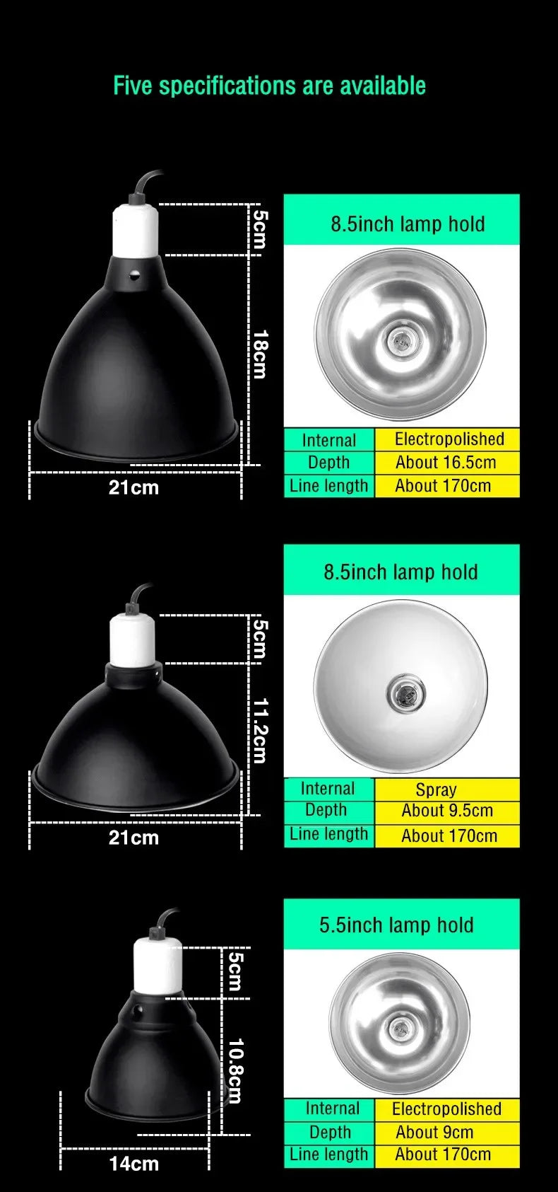 5.5 Inch Reptile Deep Dome Lampshade Snakes Lizards Geckos Terrariums Light Fixture Reptile Lamp Cap Optical Reflection Cover