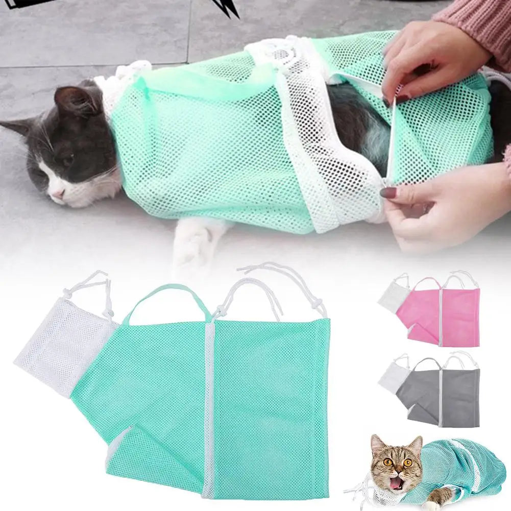 Cats Grooming Bag Breathable Mesh Cat Bathing Washing Bag Restraint Multi-purpose For Nail Cutting Beauty Medication Feedin A2J1