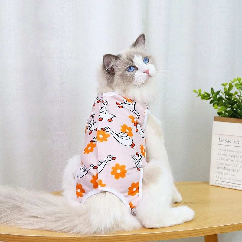 Cute Cartoon Print Overalls for Small Medium Dogs After Sterilization Dressing Surgery Pet Cat Outfit Soft Cotton Puppy T Shirts