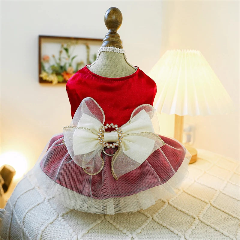 Sweet Princess Female Puppy Summer Clothes Wedding Party Dress for Dogs White Lace French Bulldog Small Medium Pet Cat Clothing