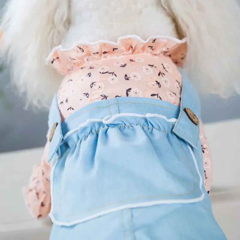 Pet Dogs Clothes Thin Denim Strap Dog Rompers Princess Pet Four-legged Clothes Jumpsuit for Dog Sweet Puppy Kitten Costumes Coat