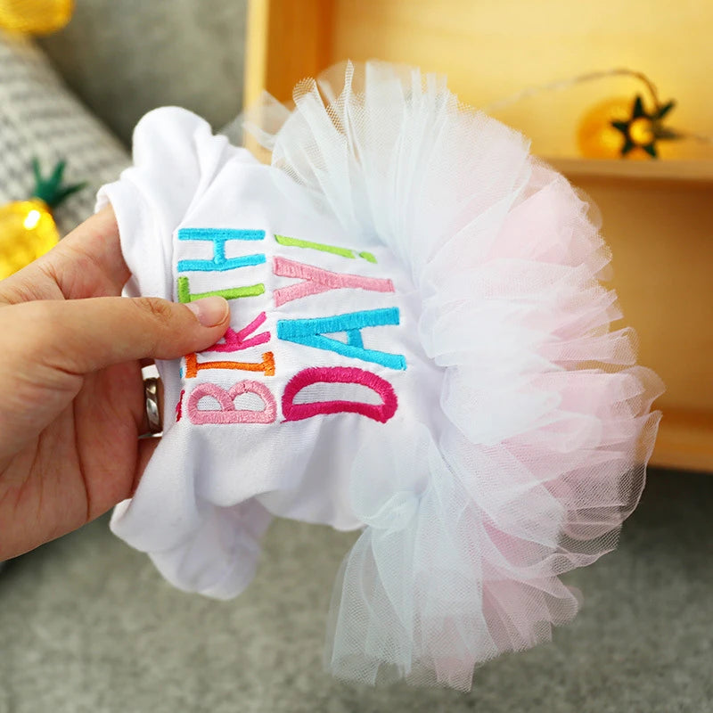 Layered Rainbow Veil Puppy Summer Clothes for Small Dogs Birthday Short Sleeve Pet Dog Dresses Princess Summer New Cat Clothing