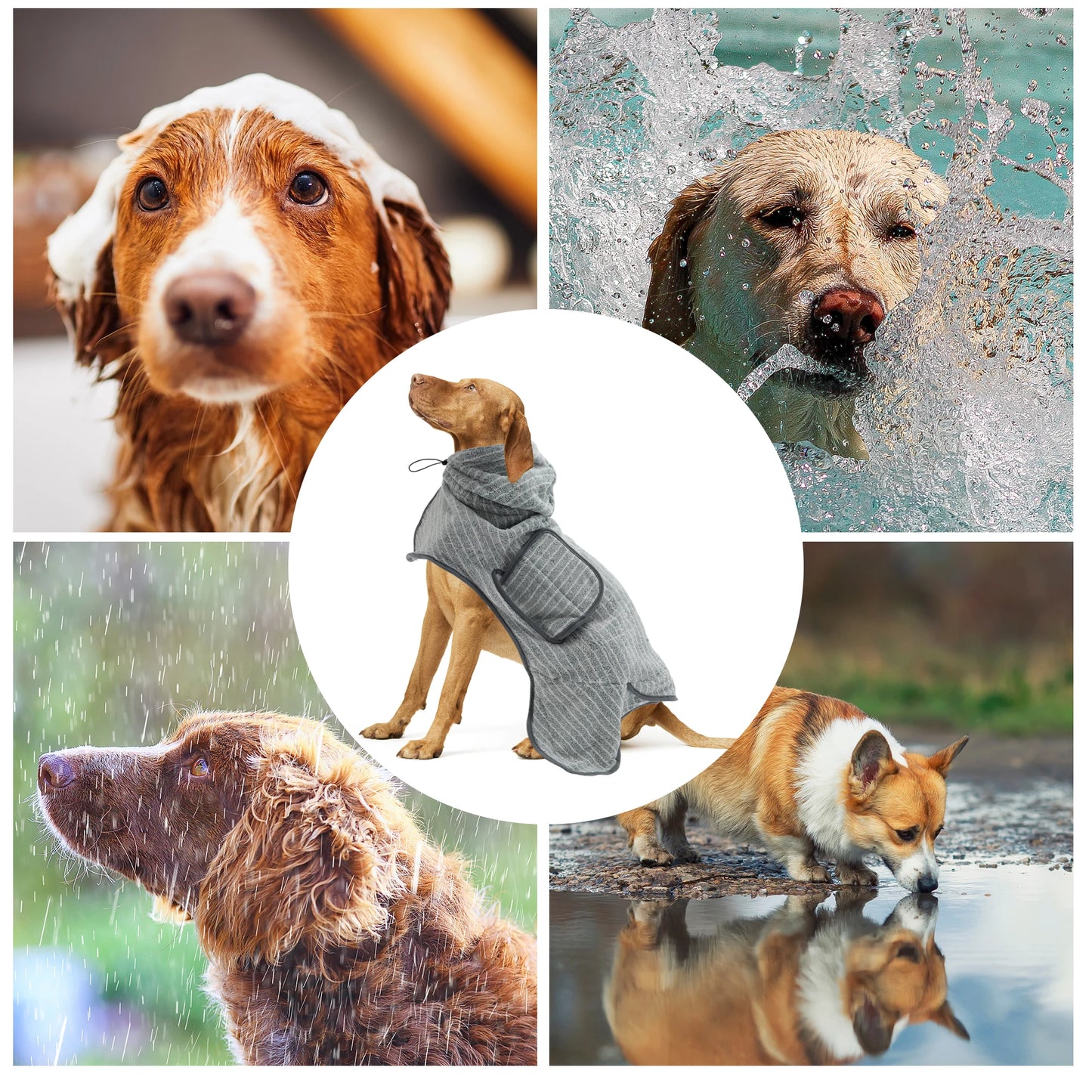 UXCELL Dog Bathrobe Pet Hooded Drawstring Towel Casual Striped Soft Dog Bath Towel Absorbent Dog Coral Fleece Coat Bath Robe