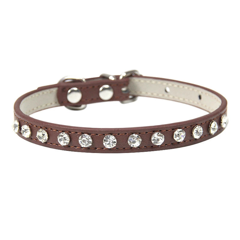 Zircon Band Pet Dog Collar Durable Leather Fancy Necklace for Medium Puppy Outdoor Solid Color Golden Retriever Neck Accessories