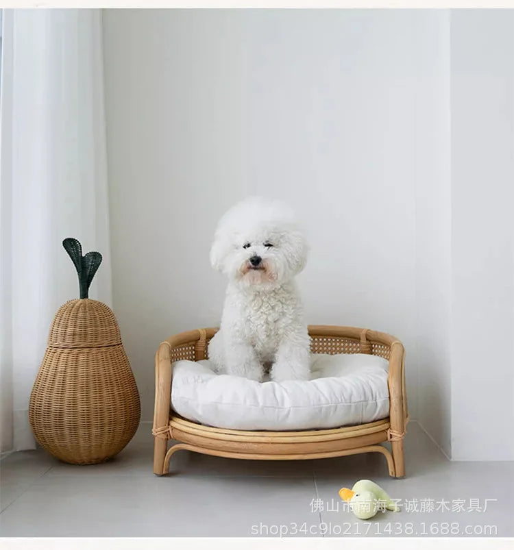 South East Asia Natural Indonesian True Rattan Teddy Nest Summer Cool Round Pomeranian Small Pet Cat Dog Kennel