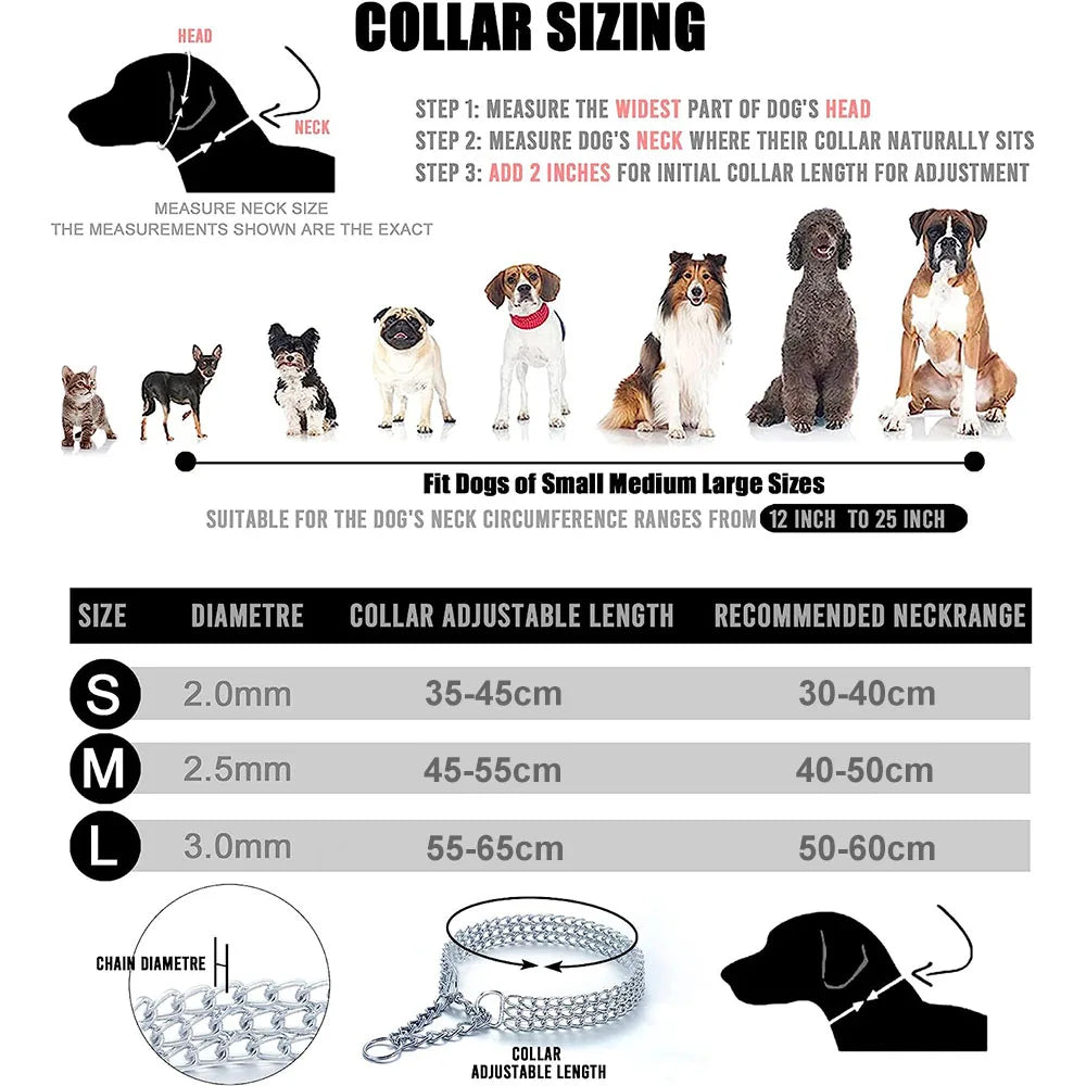 Dog Choker Collar No Pull Dog Collar Martingale Collar Seamless Die-Casting Three Row Chain Dog Collar for Dogs Training Walking