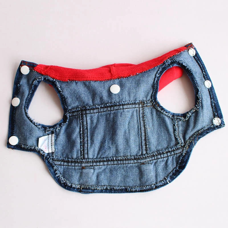 Sleeveless Denim Dog Jacket - Dark Wash, Puppy Hooded Jeans Coat Spring Summer Dog Clothes for Small Medium Dogs Bulldog Yorkie