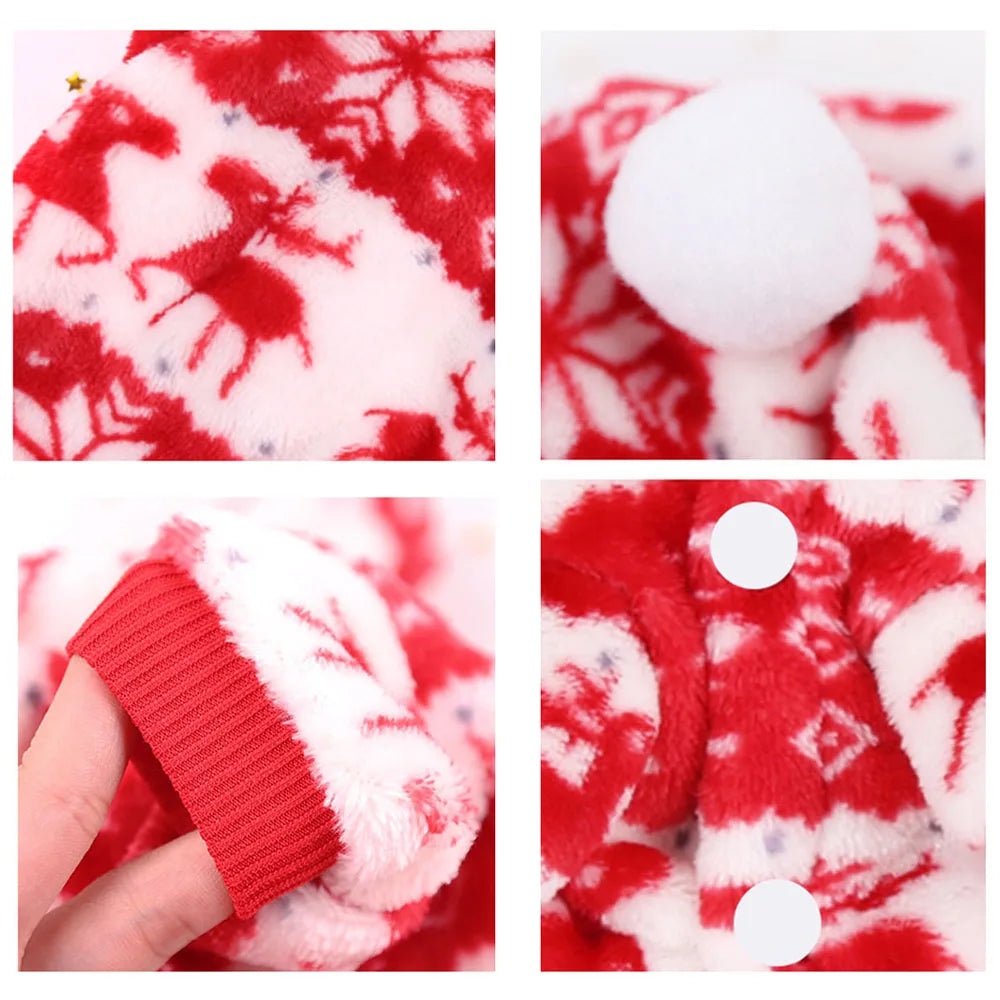 Christmas Dog Clothes Hoodie Pet Dog Sweater Flannel Antlers Scarf Winter Warm Small Dog Outfit Cat Hooded Clothing Costume Coat