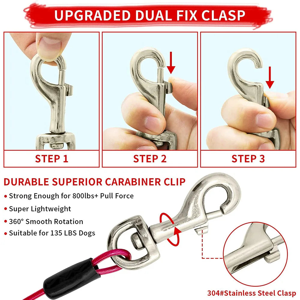 Pet Dog Tie Out Cable for Dogs Up to 125 Pounds 3m 5m 10m Outdoor Dog Steel Cable with Strong Big Hook Stainless Steel Dog Leash
