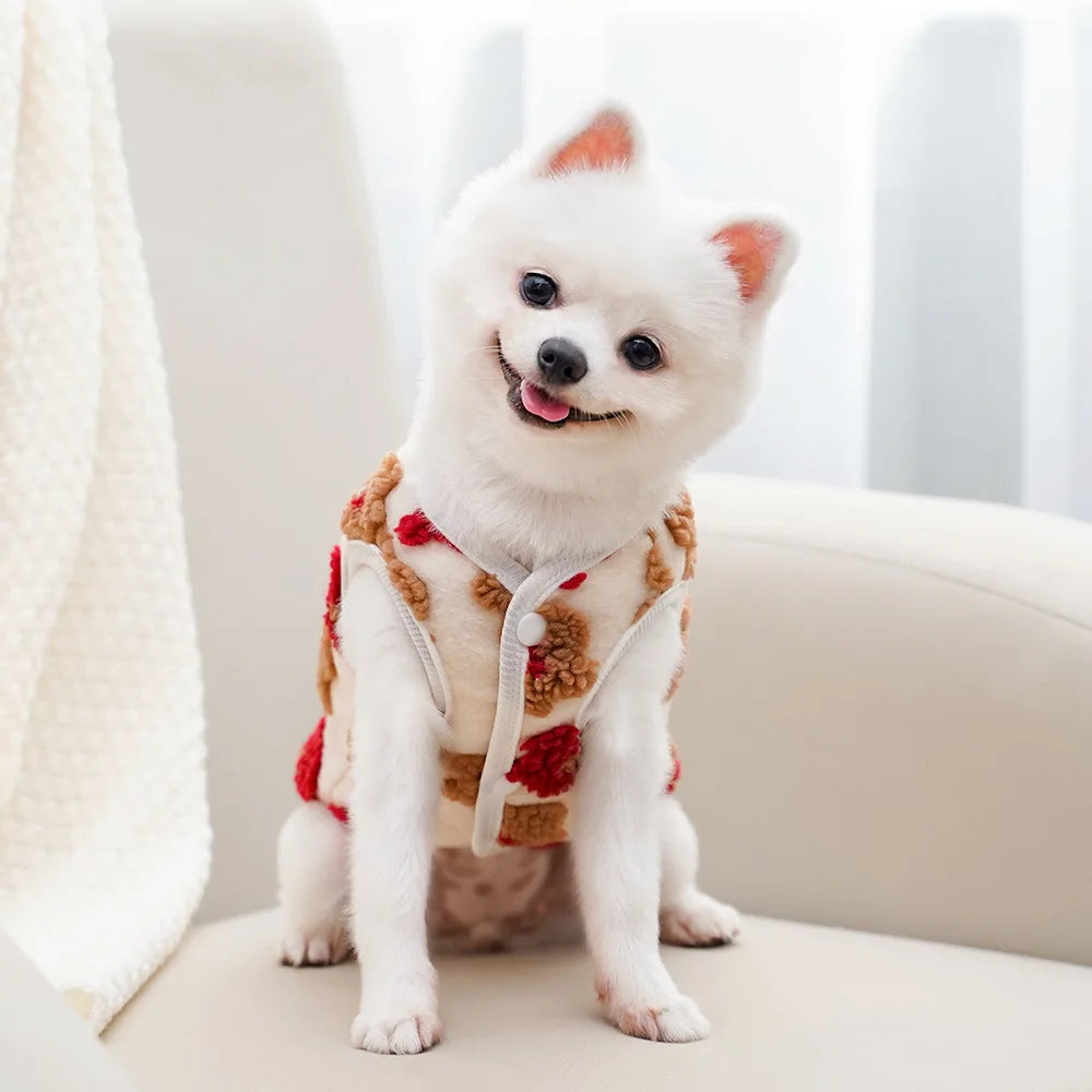 Dog Winter Coat Sherpa Warm Fleece Vest Sweater Flower Patterm Pet Clothes Cold Weather Jacket for Small Medium Dogs Puppy