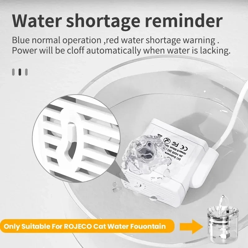 Water Pump LED Light Pet Cat Water Fountain Accessories Replacement Cats Water Dispenser Filter Element Anti-Dry Boil Water Pump