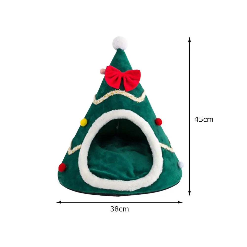 Christmas Hat Shape Creative Pet Bed Soft Plush Winter Semi-enclosed Cute Cat And Dog Bed Warm Comfortable 45cm Mini Bed Tent
