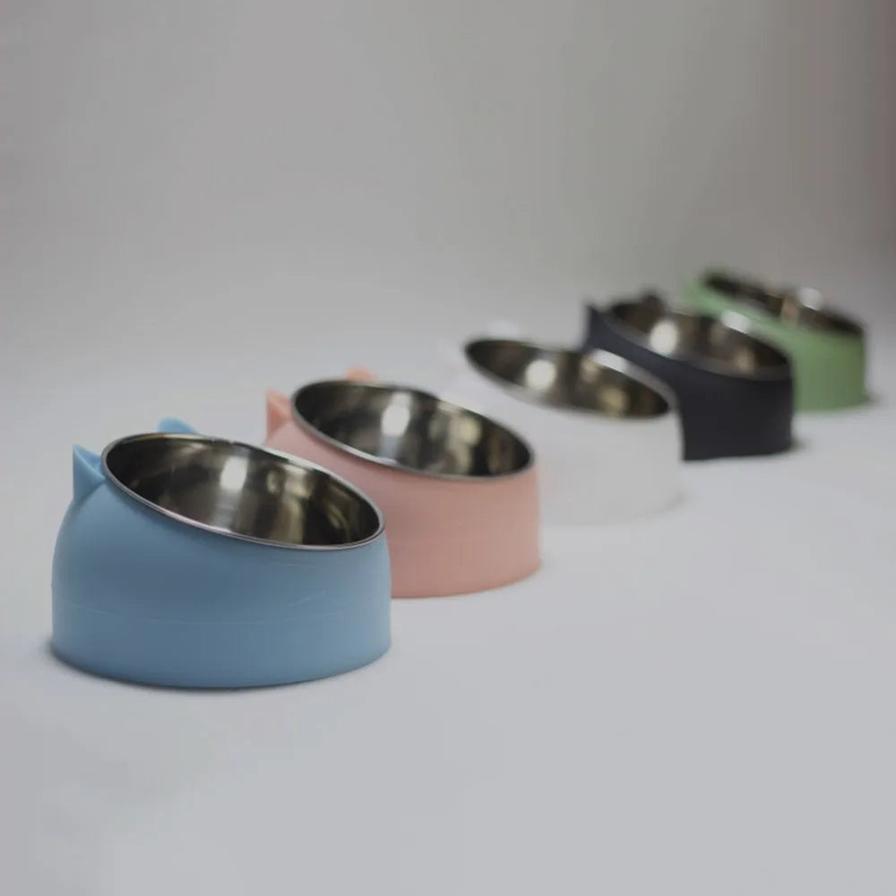 Cat Dog Bowls 15 Degrees Raised Stainless Steel Cat Bowl Safeguard Neck Puppy Pet Feeder Non-slip Crash Elevated Cat Food Bowl