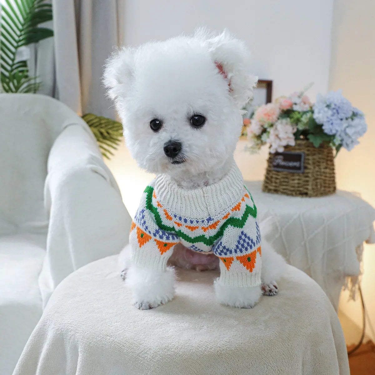 Fair Isle Colorized Pet Dog Sweater Warm Winter Wool Knitting Sweatshirt for Puppy New Year Outdoor Unisex Overalls Pet Clothing