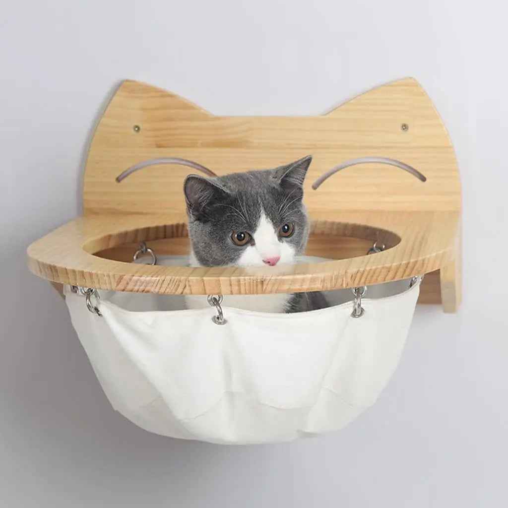 Cat Hammock Cat Shelves Tree Tower Ladder Wooden Furniture for Kitten Saving-space Cats Pet Products Cat Climbing Wall