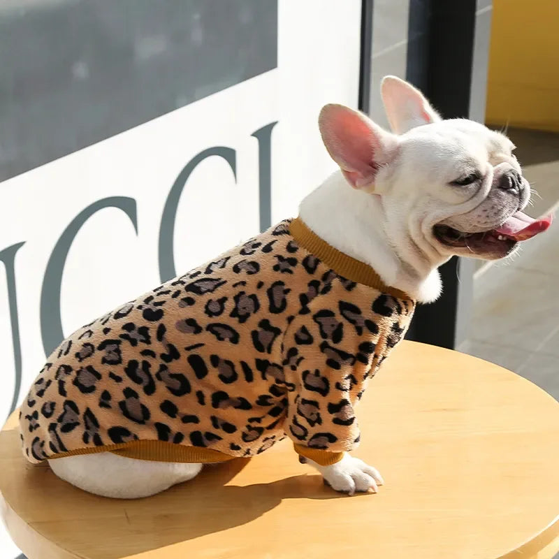 Pet Dog Clothes T-shirt Leopard Print Spring and Autumn Warm Big Dog Large Dog Two Feet Plus Down Golden Retriever Dog Clothes