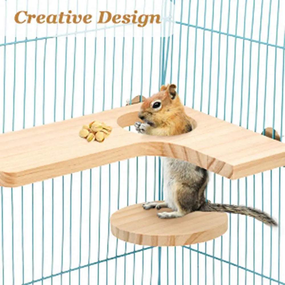 4 Pieces Hamster Wood Platform Set Wood Round Station Board L-shaped Round Hole Standing Platform Hamster Cage Accessories