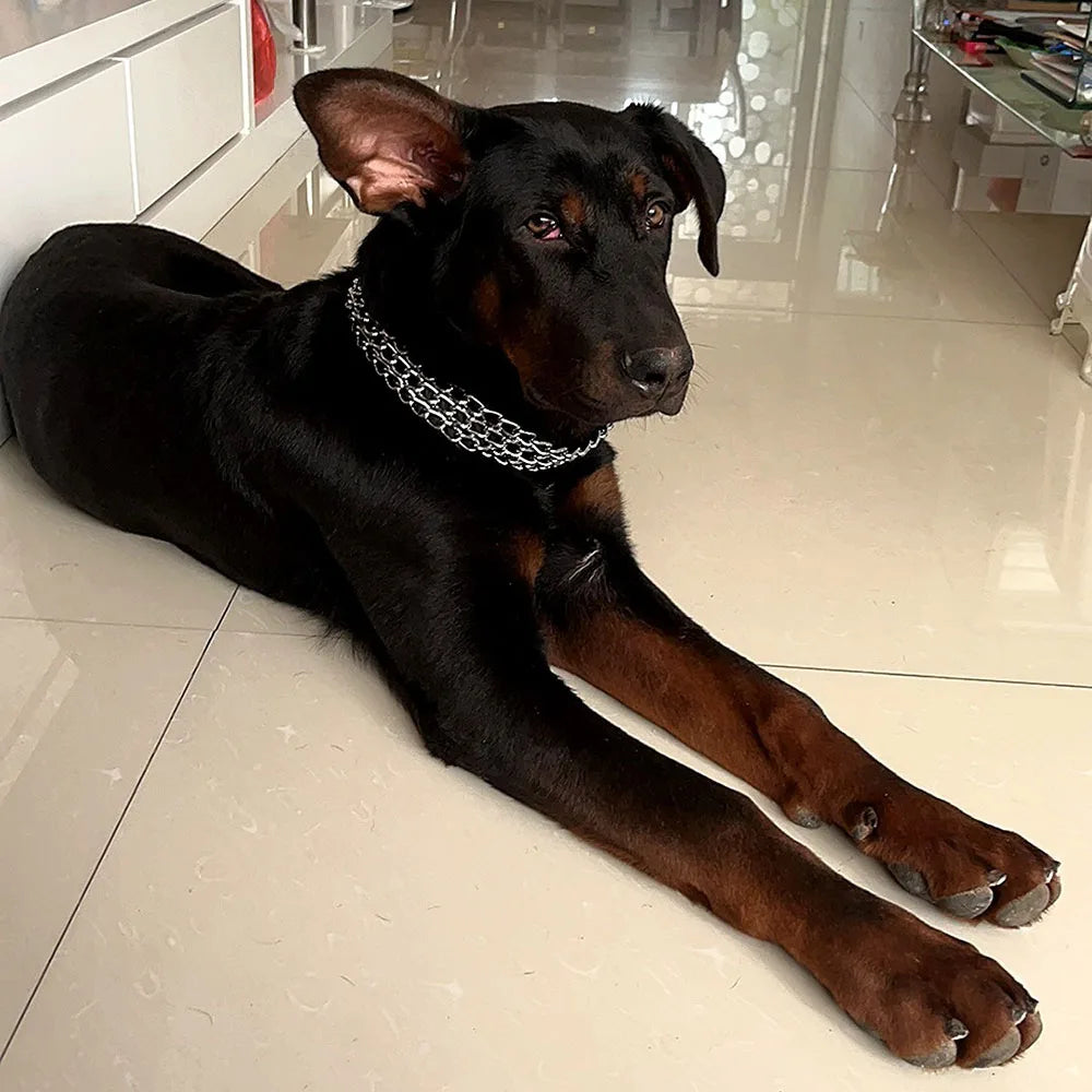3 Rows Stainless Steel Dog Chain Collar Strong Metal Dog Chain Slip Pinch Choke Collar for Walking and Training Pet Pit-bull Dog