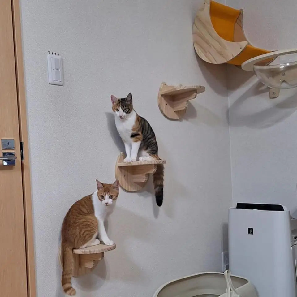 Cat Wall Mounted Wooden Shelves Platform and Hammock for Cats Sleeping and Scratching Post for Cats Grinding Claws Pet Furniture