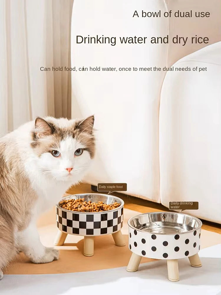 Stainless steel dog bowl anti knock pet bowl cat bowl high foot neck protection dog bowl large capacity cat food bowl