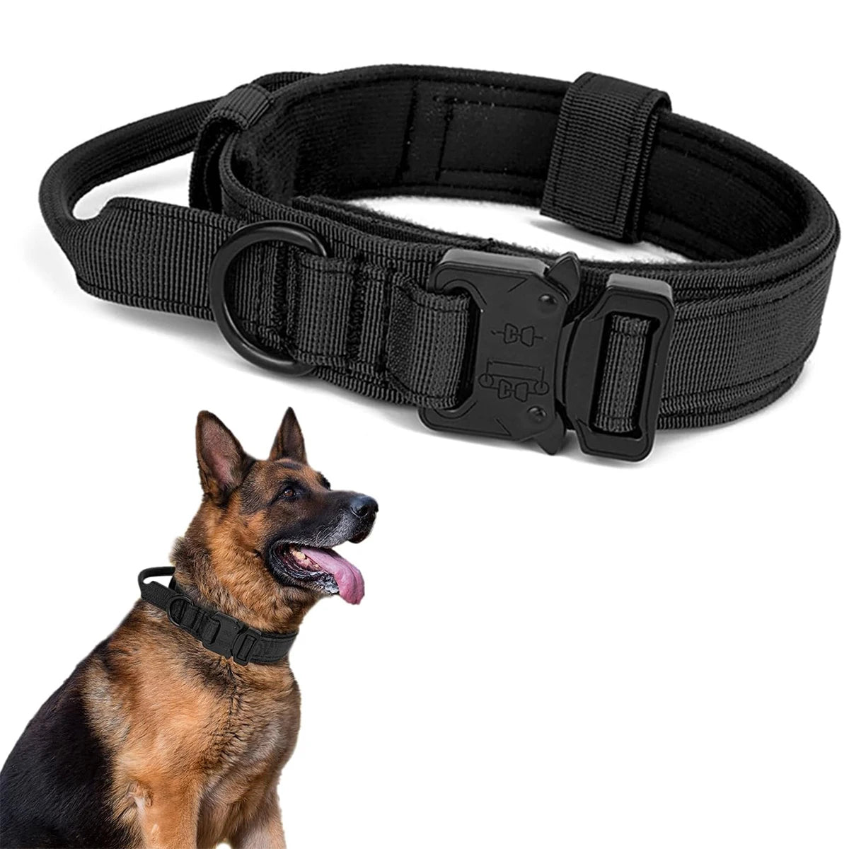 Durable Military Tactical Dog Collar Bungee Leash Nylon Walking Training Pet Collar for Medium Large Dogs German Shepherd