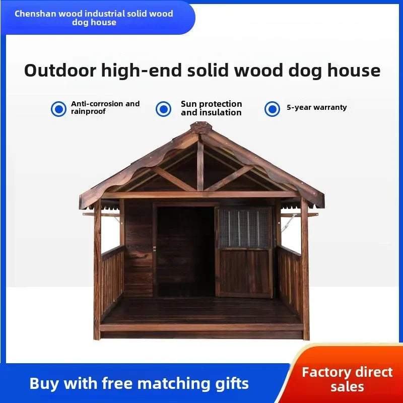 Outdoor Dog House Solid Wood Waterproof Large Dog Golden Retriever Kennel Rainproof Kennel Pet Villa Summer Outdoor Dog House