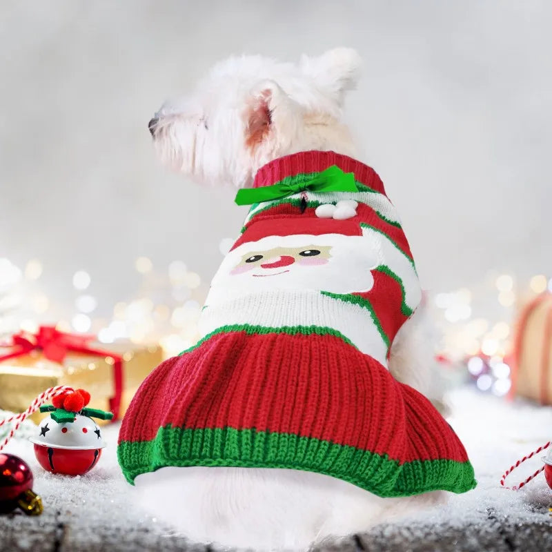 Striped Dog Sweater Dress Winter Knitted Pet Dog Skirt Puppy Coat Dog Warm Clothes Labrador Jacket Costume for Small Large Dogs