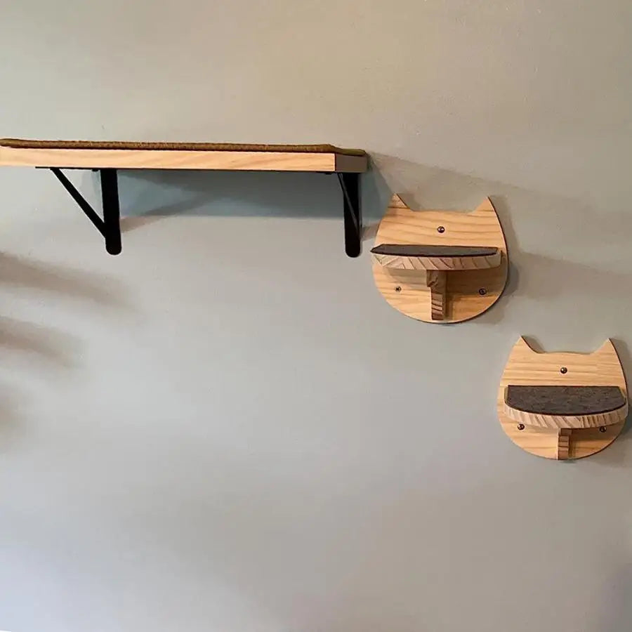 Cat Climbing Shelf Furniture Wall Mounted Cat Hammock and Wooden Stairway with Scratching Post for Cats Indoor Playing and Rest
