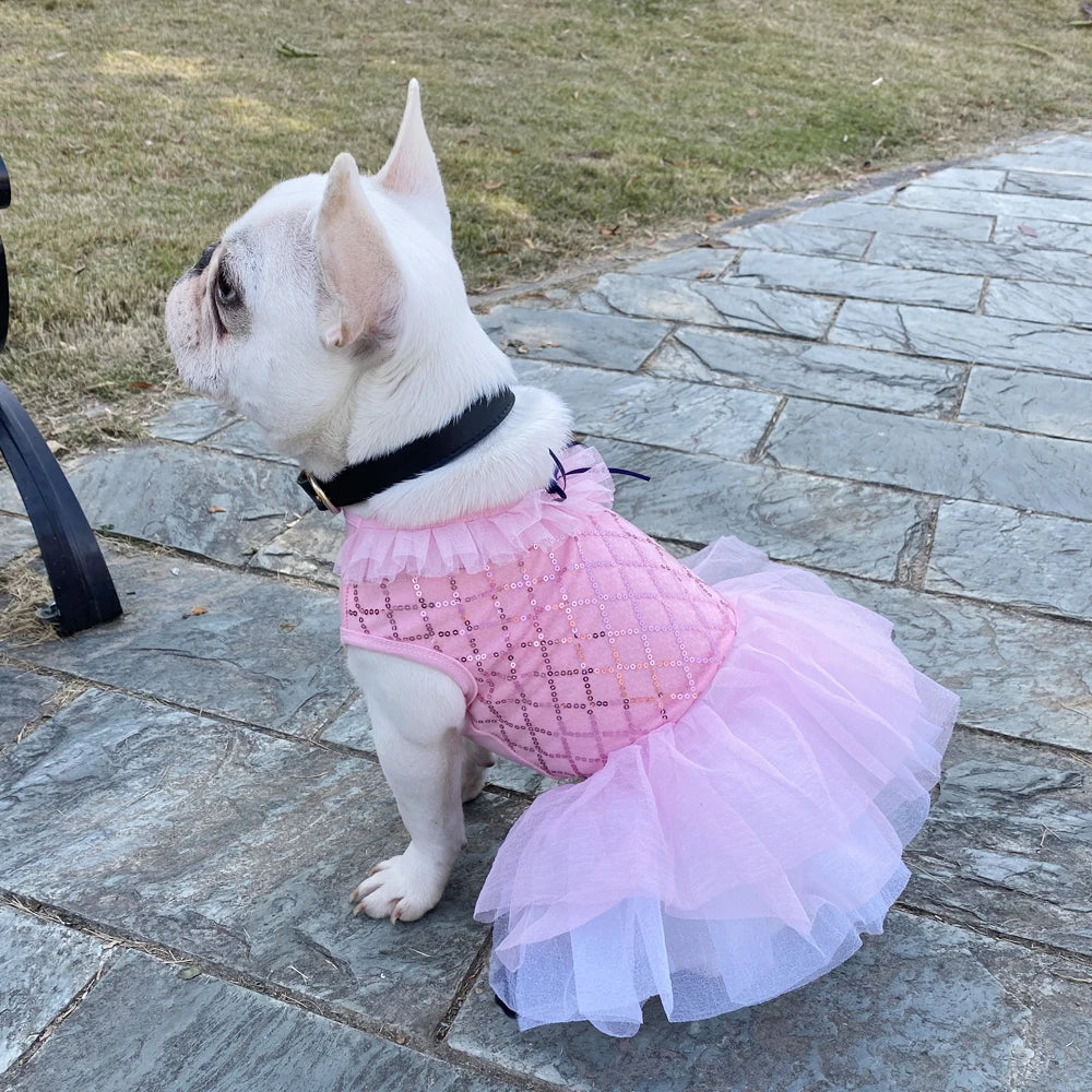 Small Dog Dress Pet Tutu Dress with Sequin Bows Princess Tulle Skirt Puppy Dog Clothes Chihuahua York Terrier Pet Apparel
