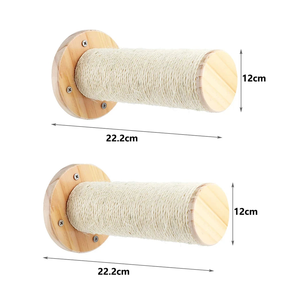 Cat Climbing Shelf Wall Mounted Cat Tree Four Step Stair Indoor Wood Scratching Post for Cat Wall Climbing Furniture Cat Hammock