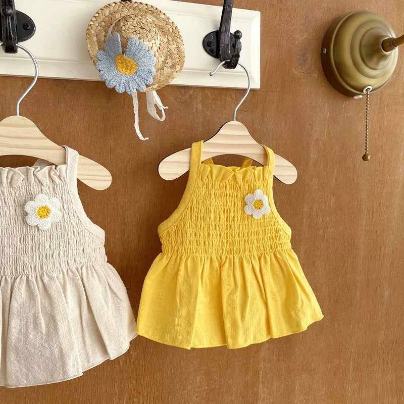 Sweet Summer Fancy Dresses for Cats Daisy Patchwork Vest Skirt Small Medium Pet Dog Clothing Lightweight French Bulldog Overalls