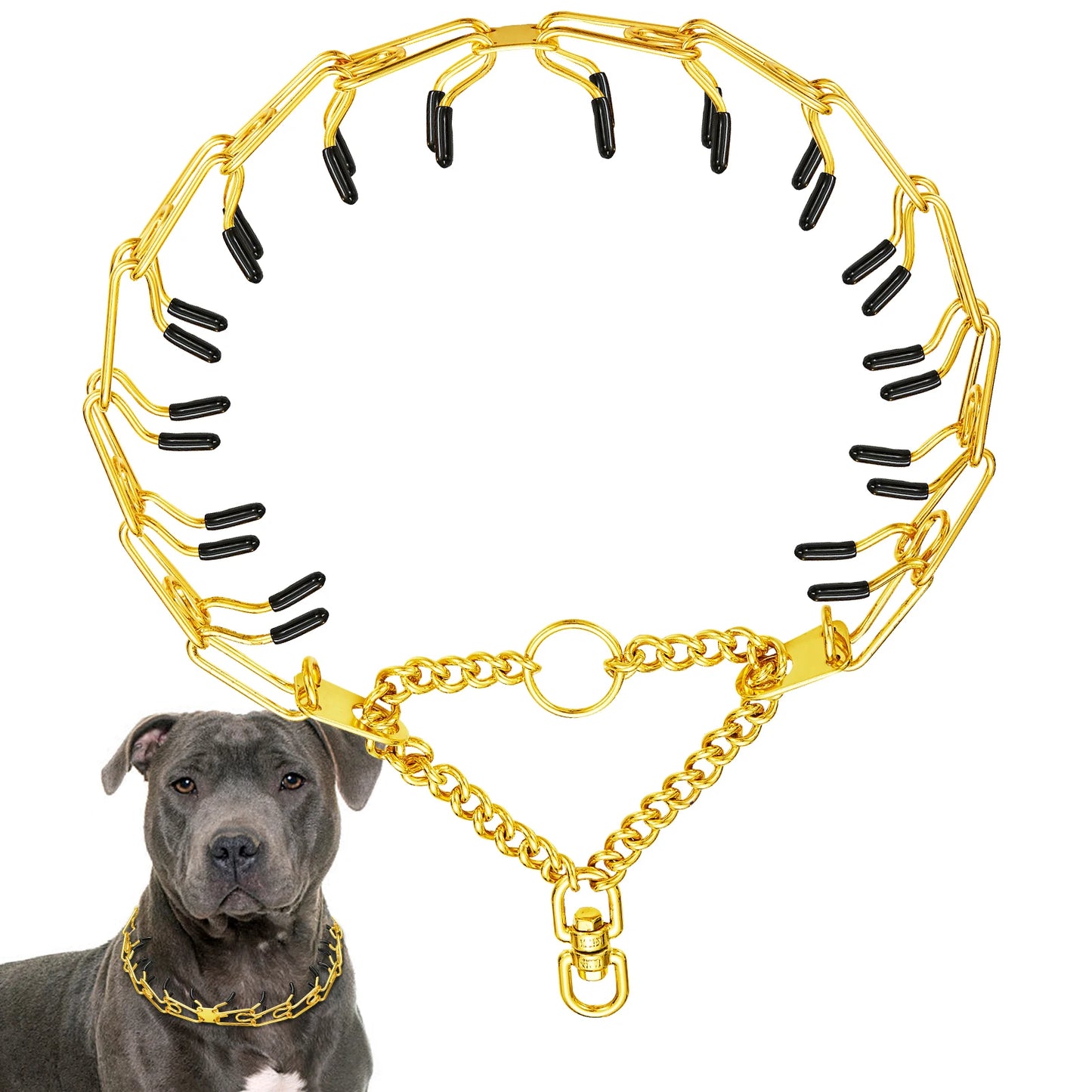 Adjustable Pinch Collar for Dogs,Gold Dog Training Collar Prong Collar with Quick Release Buckle for Small Medium Large Dogs