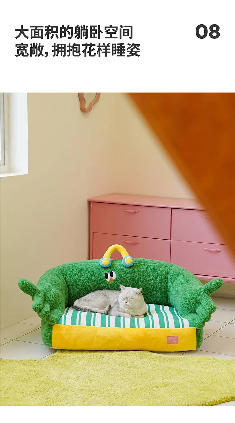 Zeze green lush pet bed cat litter all seasons removable dog litter teddy bear small dog warm sofa