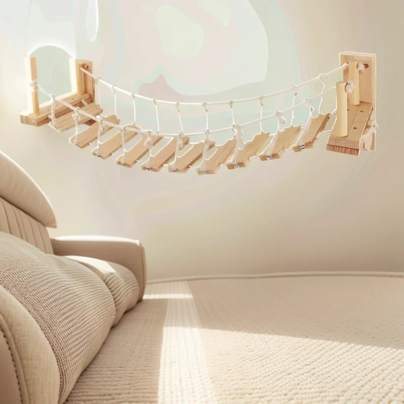 Cat Tree Climbing Shelves Wall Mounted Cat Furniture 50cm&100cm Cat Bridge Hammock Set with Ladders Scratching Posts Platform