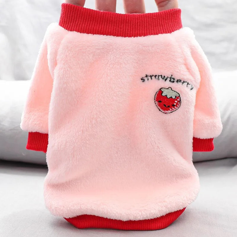 Pet Dog Clothes Warm Fleece Cute Fruit Print Coat Small Medium Cat Shirt Jacket Autumn Puppy Sweater Hoodie Chihuahua Yorkies