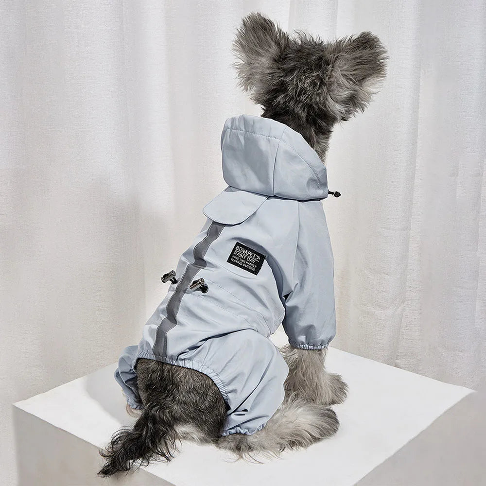 Dog Raincoat Quick Dry Pet Reflective & Adjustable Rain Poncho Jacket Waterproof & Windproof Puppy Hooded Cloak 4 Legs Raincoat