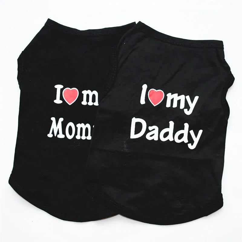 Small Dog Clothes Soft Cotton Puppy Shirt Classic Daddy Mommy Printed T-shirt Pet Vest Clothing for Cats Chihuahua Dog Apparel