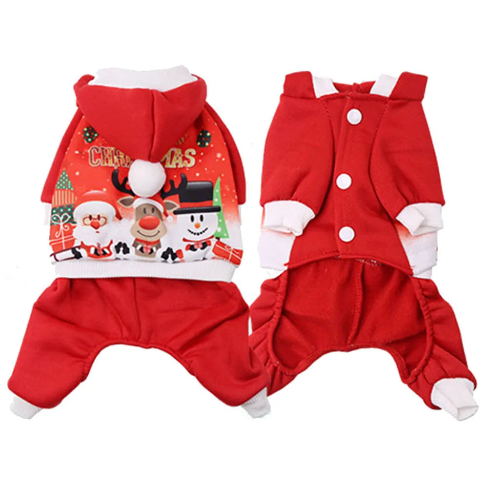 Christmas Dog Clothes Hoodie Pet Dog Sweater Flannel Antlers Scarf Winter Warm Small Dog Outfit Cat Hooded Clothing Costume Coat