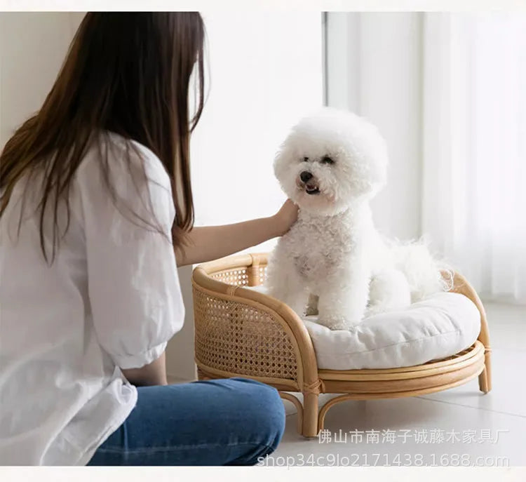 South East Asia Natural Indonesian True Rattan Teddy Nest Summer Cool Round Pomeranian Small Pet Cat Dog Kennel