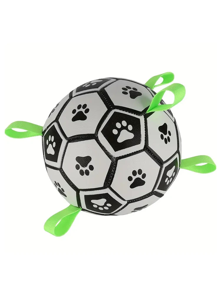 1pc Durable Football Design Pet Toy With Straps Dog Chewing Ball Toy For Training Playing Teeth Cleaning, Interactive Fetch Pet