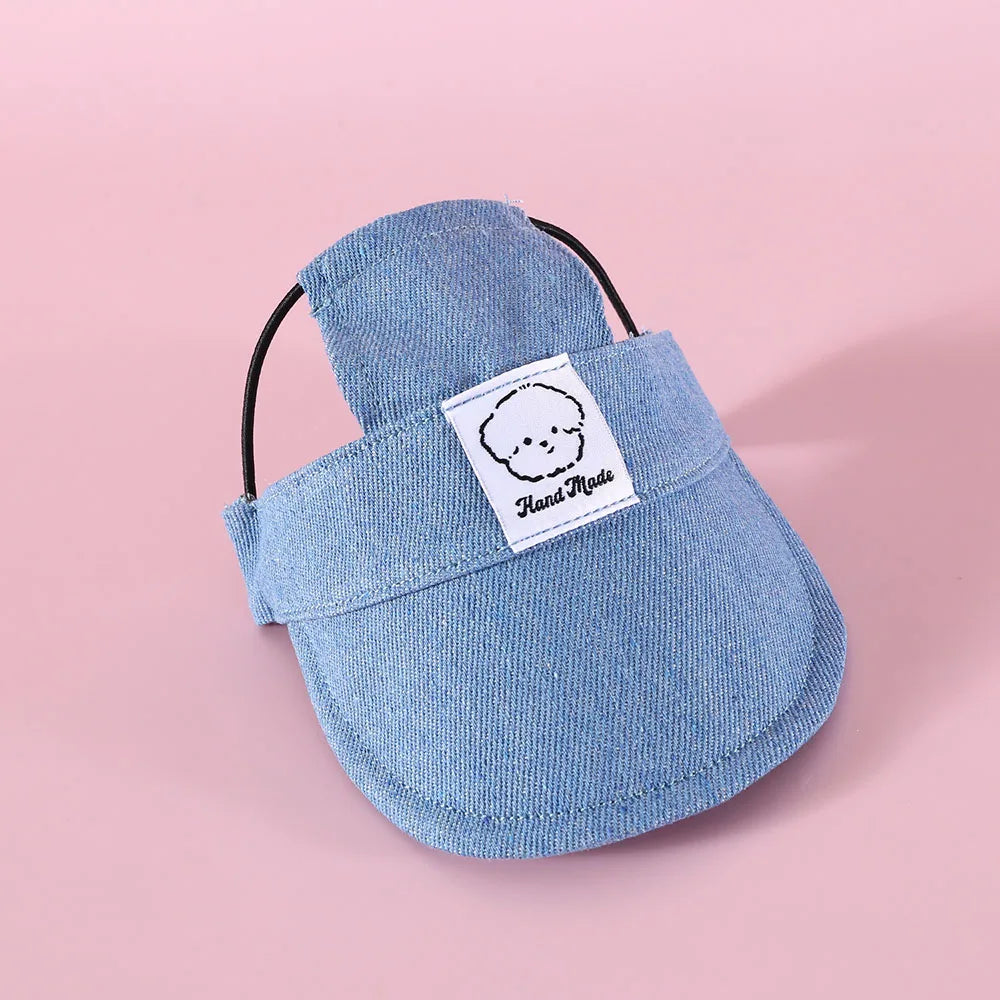 Dog Hat with Ear Holes Fashionable Denim Dog Baseball Outdoor Cap Adjustable Summer Travel Sport Hat for Small Medium Large Dogs