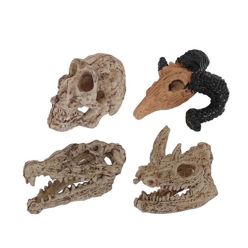 Aquarium Ornaments Decoration Resin Rhinoceros Horned Skull Goat-Head Shape Fish Tank Spider Scorpion Lizard Aquariums Shelter