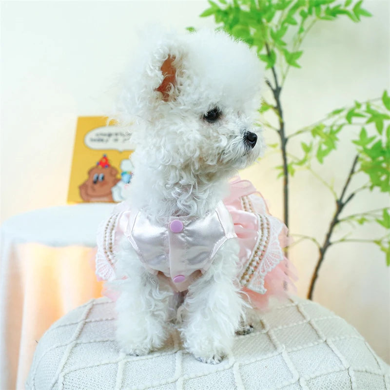 Sweet Princess Female Puppy Summer Clothes Wedding Party Dress for Dogs White Lace French Bulldog Small Medium Pet Cat Clothing
