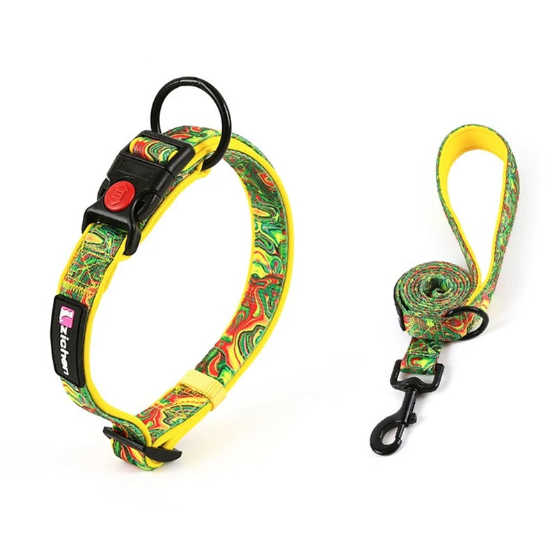 Adjustable Pet Dog Collars Color Graffiti Soft Cotton Leash Accessories Walking Exercise Safety French Bulldog Puppy Chain