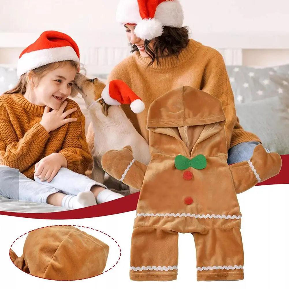 Cute Gingerbread Man Pet Costume Christmas Atmosphere Creative Puppy Hoodie Soft And Comfortable Cotton Kitten Clothes 30cm