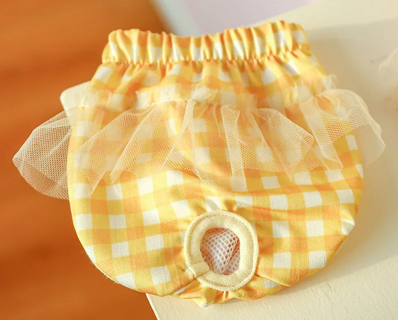 Floral Pet Dog Physiological Pants Cute Plaid Dress Lace Female Teddy Yorkshire Cats Shorts Breathable Cotton Small Dog Clothes