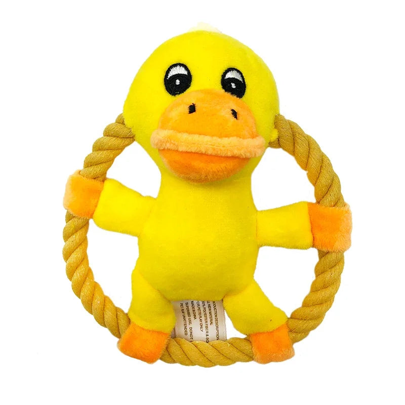 Squeaky Dog Toys for Small Medium Dogs, Pig Duck Bear Shape Puppy Teething Toy with Cotton Rope Animals Plush Interactive Toy